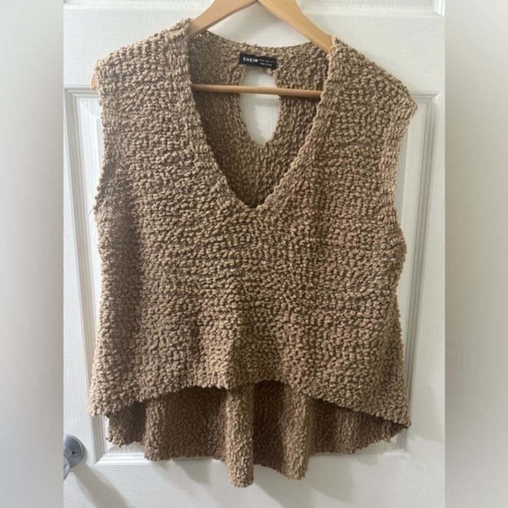 Shein Brown Popcorn Sleeveless V-neck Hi-lo Sweater Tank Size Medium